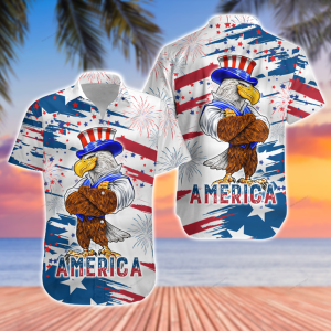 Independence Day Uncle Sam Bad Eagle Fire Work Hawaiian Shirt