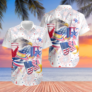 Independence Day Fire Work Eagle US Flag Hawaiian Shirt